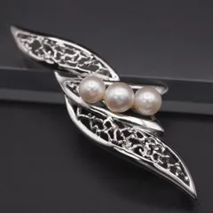 Q191 淡水真珠 パール SILVER刻印 ブローチ シルバー デザイン コサージュ 6月誕生石