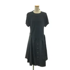 sacai / サカイ | Cotton Knit Dress / 異素材 切替 ドッキング ベルテッド シャツ ワンピース | 1 | ブラック | レディース