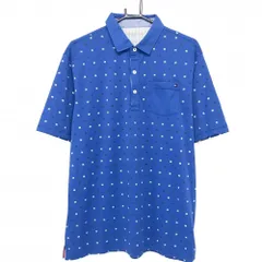 【超美品】トミーヒルフィガー 半袖ポロシャツ ブルー×白×黒 総柄 胸ポケット メンズ XL ゴルフウェア Tommy Hilfiger Golf