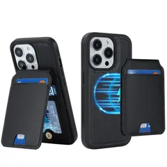 分離式 耐衝撃背面カード収納 マグセーフ ケース ワイヤレス充電対応 Pro iPhone15 MagSafe Proケース フェイクレザー(6.1インチ対応)-ブラック 15 iPhone Ｈａｖａｙａ