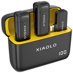 対応 ライブストリーム Vlog インタビュー セミナー ワイヤレスマイク-ピンマイク-iPhone/iPad携帯電話用スマホ外付けマイク-ノイズキャンセリングマイク-20M伝送距離- プラグ＆プレイ(IOS Port yellow)