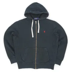 ポロラルフローレン POLO RALPH LAUREN 00s 2000年代 フルジップ スウェットパーカー 裏サーマル ロゴ 刺繍 リバースウィーブ型 定番 USA ヴィンテージ アメリカ 古着 フーディー ブラック 黒 M【中古】