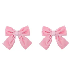 《特価★１点限り》ベロア リボン バレッタ 2個セット 10色展開 ヘアクリップ 髪飾り レディース キッズ  発表会  入園式 卒園式 (ピンク)