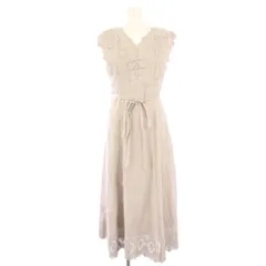 トッコ TOCCO ウエストりぼん付きコットンカットワークレース刺繍ワンピース ロング ミモレ ノースリーブ M グレージュ 186-183483 /HN ■JS