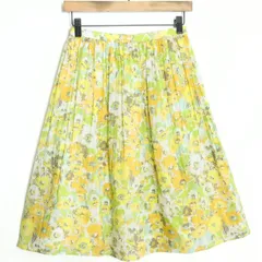 【美品】レリアン★鮮やかなフラワー柄が目を惹く♪ プリーツ膝丈スカート サイズ9 黄色系 z18445