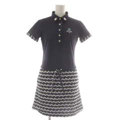 キャロウェイ CALLAWAY ワンピース S 紺 ネイビー 花柄 半袖 ポロ襟 /AU