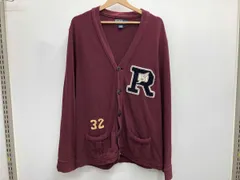 POLO RALPH LAUREN ラルフローレン 90s ウイングフットサガラワッペン 鹿の子 カーディガン ボルドー レタードカーデ Lサイズ