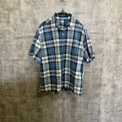 【Y-310】UNIQLO ユニクロ 半袖チェックシャツ ブルー 青 ネイビー メンズ3XL 大きいサイズ ボタンダウン BDシャツ コットン チェック柄 カジュアル ビッグサイズ ゆったり 春夏 古着 カジュアル トップス
