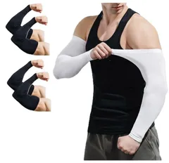 【数量限定】アームカバー メンズ 4枚 冷感接触 UVカット ストレッチ 吸湿速乾 UPF50+ 日焼け防止 夏用 ひんやり 腕カバー 伸縮性 通気性 無地 サポーター ロング スポーツ 紫外線対策 2セット