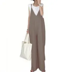 【人気商品】サロペット レディース Vネックオールインワン ズボン サスペンダーズボン ワイドパンツ ゆったり シンプル 無地 春 夏 秋