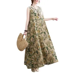 【特価セール】リネンワンピース リゾート 花柄 着痩せ チュニック 大きいサイズ 薄手 涼しい マキシ ロングワンピース レディース 綿麻 春夏 体型カバー ゆったり オシャレ 部屋着