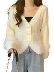 【特価商品】シャギー ニット カーディガン レディース 春 秋 ショート丈 Vネック