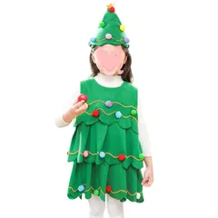 【新着商品】クリスマスツリー コスプレ 衣装 キッズ クリスマス コスチューム 子供用 女の子 サンタコスプレ ワンピース 帽子付き クリスマス パーティー 仮装