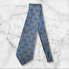 HERMES エルメス ネクタイ シルク ブルー 総柄 Hロゴ フランス製