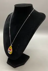 SN1222 七宝焼 花柄 しずく型 昭和 ネックレス アンティーク アクセサリー