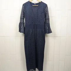 ラグナムーン   LAGUNAMOON　ロングワンピース   総レース　七分袖　ネイビー　M