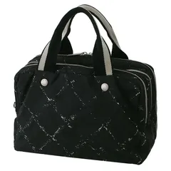 シャネル CHANEL 旧トラベルライン ミニボストン ハンドバッグ ブラック 黒 ナイロン シルバー金具