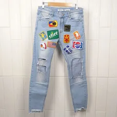 ストラディバリウス    Stradivarius　 スキニーデニムパンツ   ワッペン付き  ダメージ   ライトブルー  EUR38