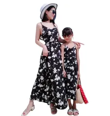 【在庫処分】親子コーデ ワンピース ドレス お揃い ペアルック マッチング衣装 母 娘 ママ ガール 子供 女性 夏 ノースリーブ ポリエステル フローラル