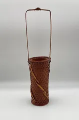 昭和レトロ　竹細工の手付きの花籠（花入れ）/　茶道　華道