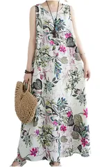 【数量限定】６色展開 ノースリーブ 花柄ワンピース ロング マキシ丈 aライン 総柄 サマードレス リゾート 春 夏 秋 レディース