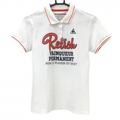 ルコックゴルフ 半袖ポロシャツ 白×レッド 襟縁・袖口ライン プリント  レディース L ゴルフウェア le coq sportif