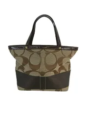 コーチ COACH 10123 シグネチャー ハンド バッグ トート バッグ キャンバス チャーム付き ベージュ ☆AA★ QQQ