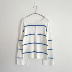 GALERIE VIE ギャルリーヴィー プレミアムコットン ワイドスリーブプルオーバー　ボートネック　ニット ボーダー ホワイト ブルー 白 青 F フリーサイズ トゥモローランド タグ付き 手洗い可 春夏 クオリティ マリンスタイル 超長綿 近年　美品