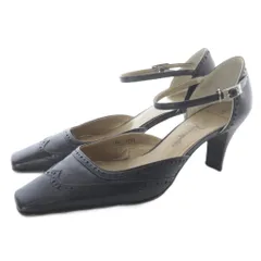 銀座かねまつ GINZA Kanematsu パンプス ストラップ ラウンドチップ レザー スクエアトゥ 22cm 黒