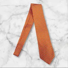 HERMES エルメス ネクタイ オレンジ 総柄 シルク100% フランス製