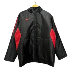 ミズノ MIZUNO ダウンコート 長袖 フード プリント 395020917 F 黒 ブラック 赤 レッド