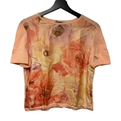    Salvatore Ferragamo サルヴァトーレフェラガモ シルク切替 コットンニット トップス 花柄 オレンジ ピンク Sサイズ【Z1817】