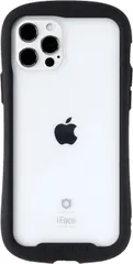 iFace Reflection iPhone 12/12 Pro ケース クリア 強化ガラス (ブラック)【アイフォン12 アイフォン12Pro 透明 カバー 耐衝撃 米国MIL規格取得 ストラップホール付き】