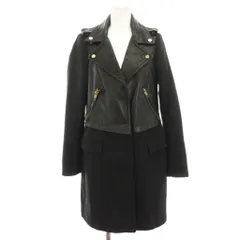 ザラ ベーシック ZARA BASIC ライダースコート レザーコート S 黒 ブラック ドッキングデザイン ウール混 ロング /HN ■MA