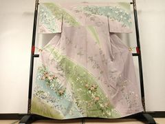 平和屋着物▽上質な小紋 地紋起こし 花唐草文 暈し染め 正絹
