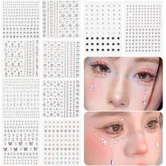 【新着商品】顔 シール 10枚 ラインストーン シール フェイスシール キラキラ 顔に貼るシール ダンス ラインストーン 3Dシール デコシール 貼るピアス メイクシール デコパーツ 星 ハート 蝶