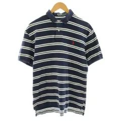 ポロ バイ ラルフローレン Polo by Ralph Lauren ポロシャツ カットソー 半袖 ボーダー柄 ロゴ刺繍 S 紺 ネイビー 白 ホワイト /KU