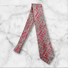 エルメス ネクタイ シルク100% 総柄 馬車柄 グレー×赤 フランス製 高級