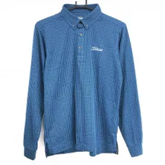 【超美品】タイトリスト 長袖ポロシャツ ブルー系×黒 チェック ボタンダウン  メンズ M ゴルフウェア TITLEIST