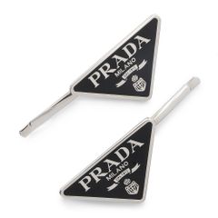 未使用新品PRADA シルバートライアングルメタルヘアピンBOXポーチ 最終