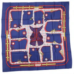 エルメス HERMES カレ90 Camails カマイユ 馬具 スカーフ シルク ネイビー レディース【中古】