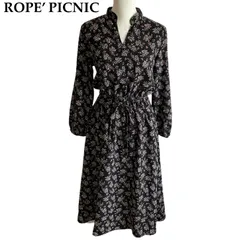 ロペピクニック 花柄 ロング ワンピース ブラック フラワープリント キーネック 40 ROPE' PICNIC