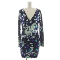 ダイアンフォンファステンバーグ DIANE von FURSTENBERG ワンピース ひざ丈 長袖 総柄 シルク 絹 2 紫 パープル 緑 グリーン 404-5242002 /AN19