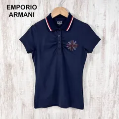 00s EMPORIO ARMANI エンポリオアルマーニ イギリス ユニオンジャック ストーン 半袖 ポロシャツ ネイビー レディース トップス ピチT y2k 平成ギャルのサムネイル