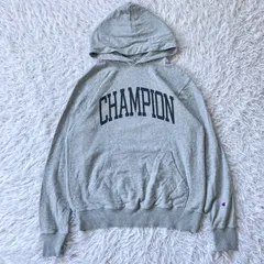 Champion チャンピオン スウェット パーカー グレー ビッグロゴ 古着 フーディー プルオーバー トップス 4443
