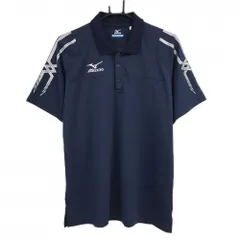 【美品】ミズノ 半袖ポロシャツ ネイビー 袖シルバープリント ロゴ刺しゅう  メンズ XL ゴルフウェア MIZUNO