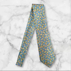 エルメス ネクタイ シルク100% フランス製 総柄 ライトブルー