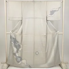 たんす屋 TANSU-YA 着物 リユース着物 訪問着 白緑 セミフォーマル カジュアル 鏡文 袷 絹 未洗い 【身丈】158cm【裄丈】65cm MS7918