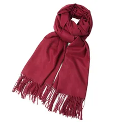 [MORE AUNI] マフラー レディース ストール 大判 カシミヤタッチ 冬 厚手 暖かい 無地 防寒 プレゼント メンズ 男女兼用 きれいめ おしゃれ 人気 学生 ファッション シンプル 両面使える リバーシブル フリンジ付き 襟巻き  [ワインレッド]