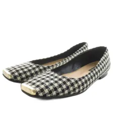 ファビオルスコーニ FABIO RUSCONI パンプス スクエアトゥ チェック柄 37 黒 ブラック 白 ホワイト /AN3 ■MA